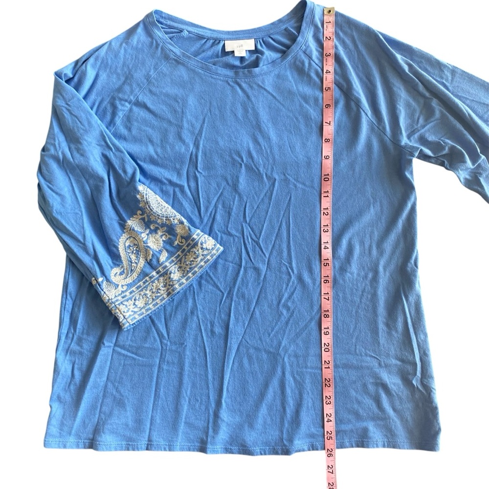 J Jill Blue Paisley Embroidered Cotton Boho Blouse Size M Tall Coastal Cowgirl - Picture 8 of 9